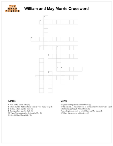 William and May Morris Crossword