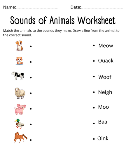 printable sounds of animals worksheet for kindergarten