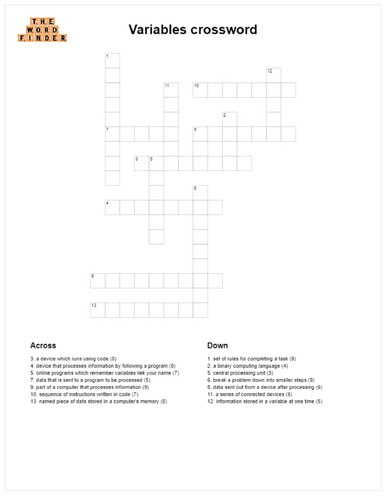 Variables crossword