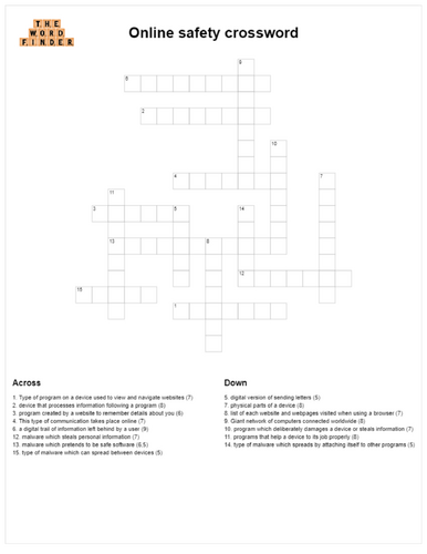 Staying safe online crossword (Malware)