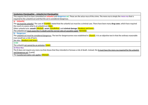 OCR Criminal Law - Unlawful Act - K/O