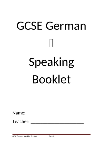 Speaking Booklet - GCSE German 2026