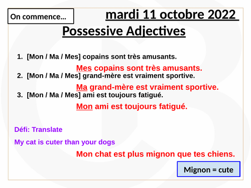 French possessive adjectives revision