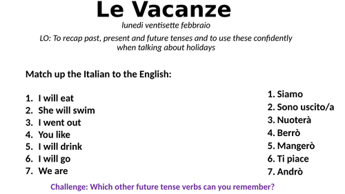 Italian - holidays and future tense