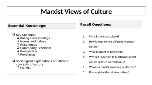 Full Lesson: Marxist Theories of Culture - AQA Culture and Identity - Sociology A level