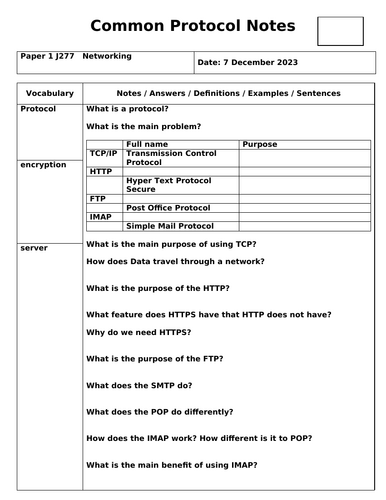 J277 - Network Protocols Cornell Style Note template