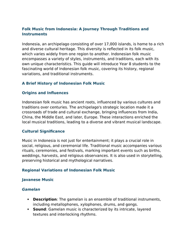 7 Lesson KS3 Folk Music Cover, No IT