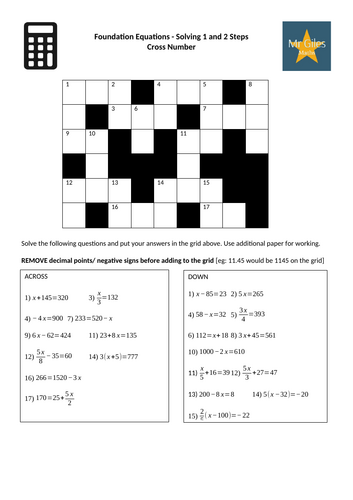 Foundation Equations Topic Cross Number Bundle