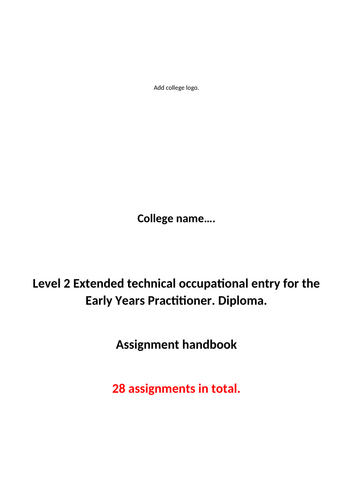 NCFE CACHE Level 2 Diploma for the Early Years Practitioner assignment booklet - 2025 update