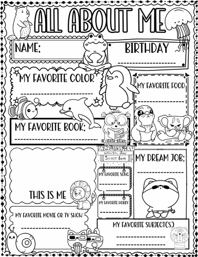 All About Me Poster Animal Theme | First Day of School Activity