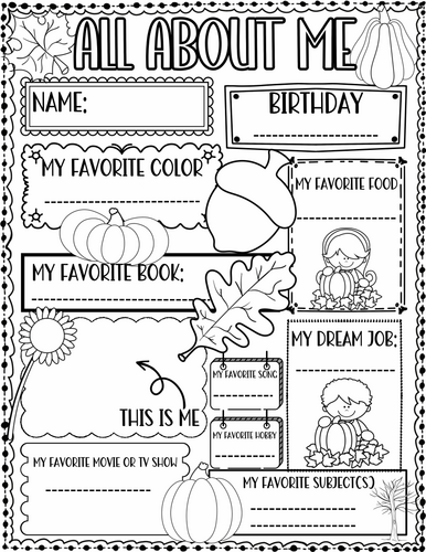 All about Me Worksheet Fall Theme | First Day of School Activity