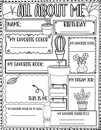 All about Me Worksheet Plants Theme | First Day of School Activity