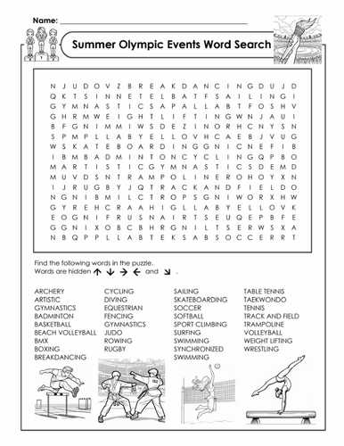 Summer Olympic Event Word Search