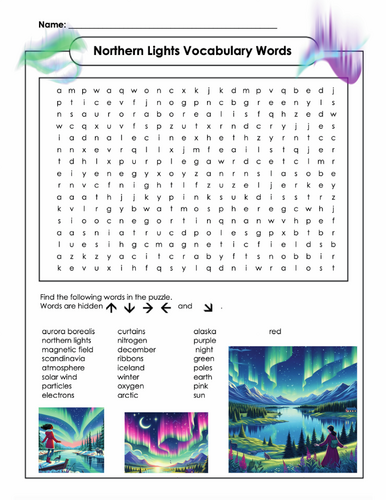 Northern Lights Vocabulary Word Search