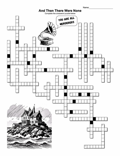 And Then There Were None by Agatha Christie Review Crossword Puzzle w/ ans. key