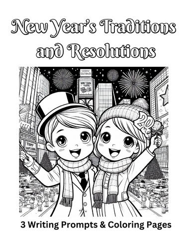 New Year's Traditions and Resolutions Writing Prompts and Coloring Pages