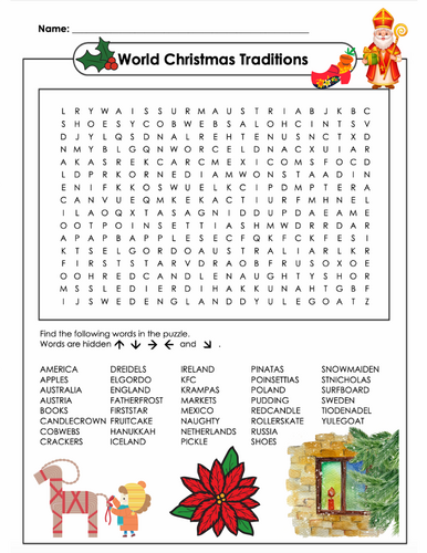 Christmas Traditions Around the World Word Search