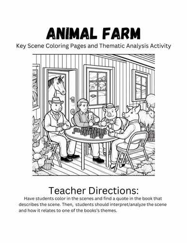 Animal Farm 10 Key Scene Coloring Pages and Thematic Analysis Activity