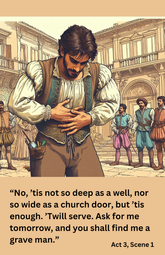 Romeo & Juliet Mercutio is hurt--Not so Deep As A Well Poster w/ Quote 11"X17"