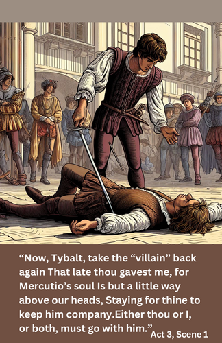 Romeo and Juliet Romeo Slays Tybalt Poster 11"X17" with Quote