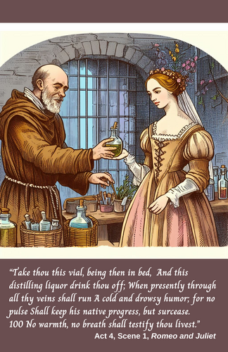 Romeo and Juliet Friar Lawrence Gives Juliet Potion Poster 11"X17" with quote