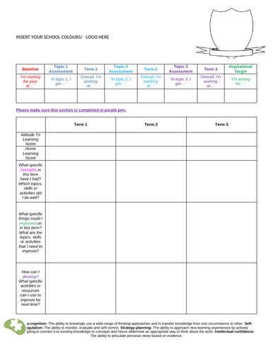 Subject tracker sheet - editable