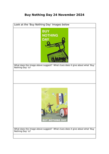 English KS3 / KS4 Non Fiction ‘Buy Nothing Day', 29 November 2024 comprehension, analysis, writing