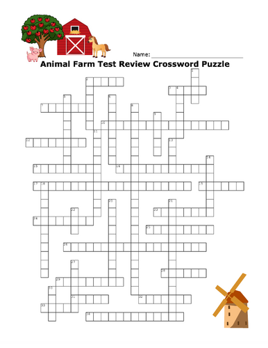 Animal Farm Crossword Puzzle Test Review with answer key