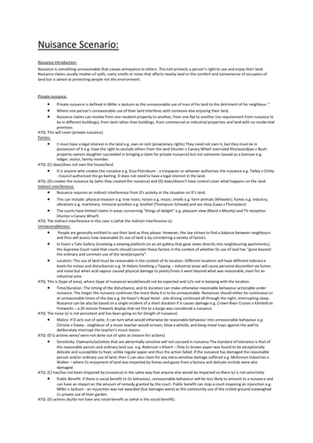 Alevel Law - Tort Scenarios: nuisance