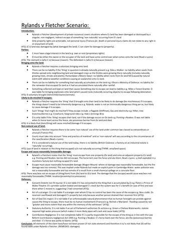 Alevel Law - Tort Scenarios: Rylands v Fletcher