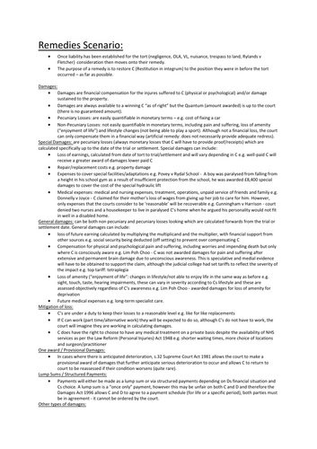 Alevel Law - Tort Scenarios: Remedies