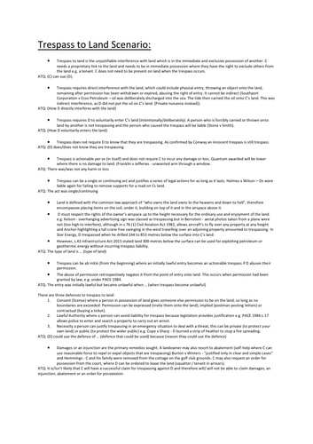 Alevel Law - Tort Scenarios: Trespass to land