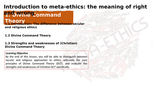 Introduction to meta-ethics: the meaning of right and wrong power point for KS5 RS A-level