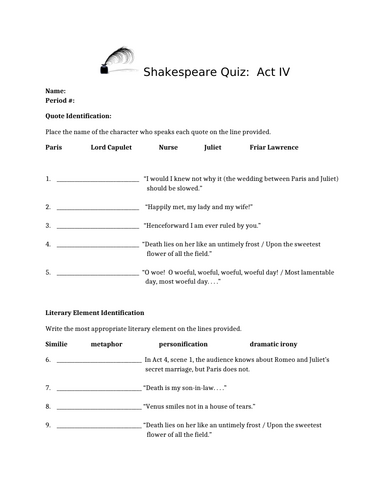 Romeo and Juliet Act IV Quiz