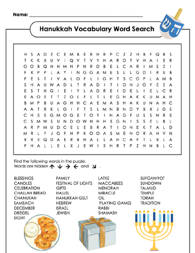 Hanukkah Vocabulary Word Search