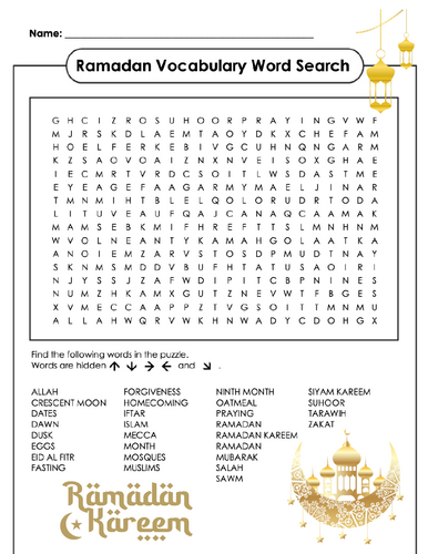 Ramadan Vocabulary Word Search
