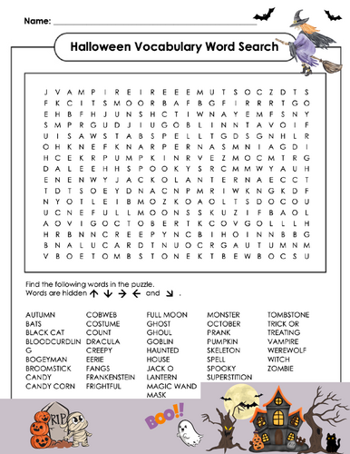 Halloween Vocabulary Word Search
