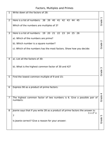 Primes, Factors and Multiples Revision Qs