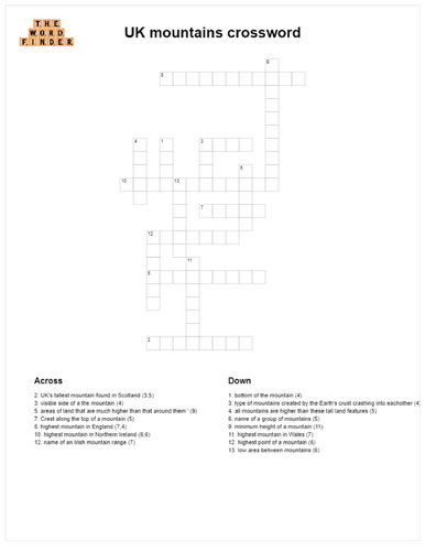 UK mountains crossword