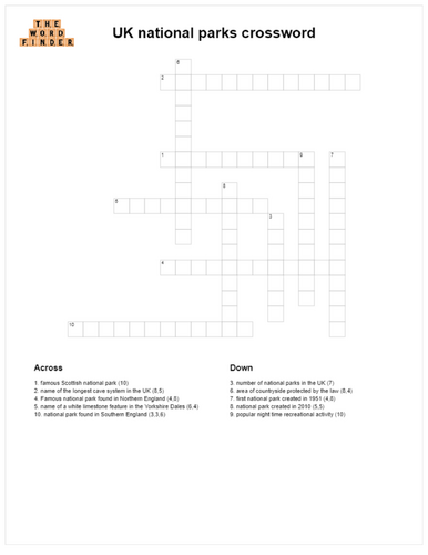 UK national parks crossword