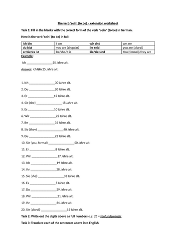 practising the verb sein with ages