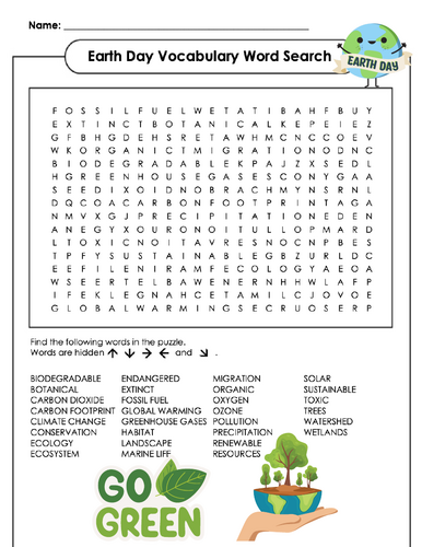 Earth Day Vocabulary Word Search
