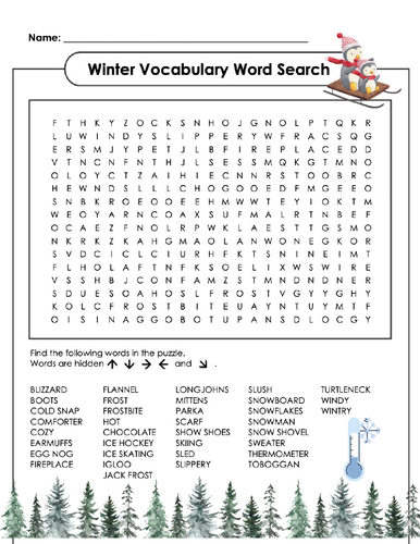 Winter Vocabulary Word Search