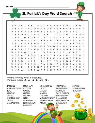 St. Patrick's Day Vocabulary Word Search