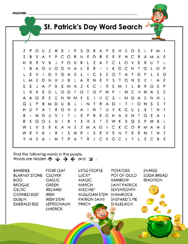 st patrick day vocabulary list
