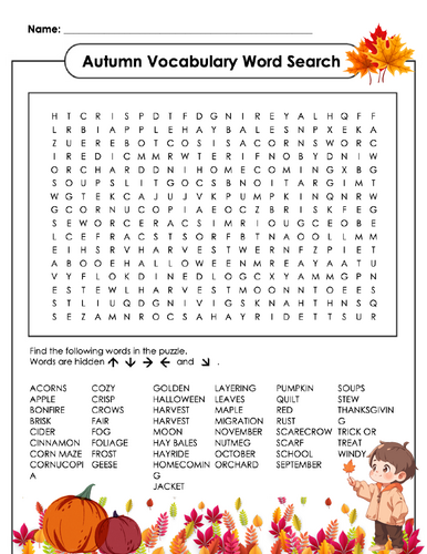 Autumn Vocabulary Word Search