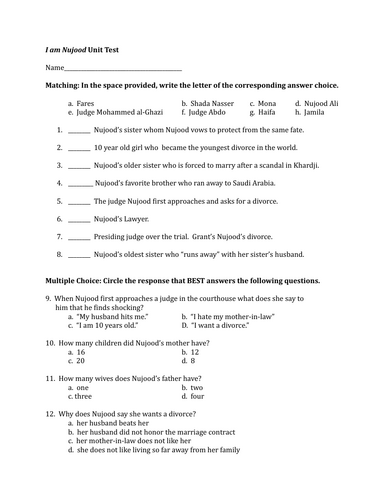 I Am Nujood, Age 10 and Divorced Unit Test