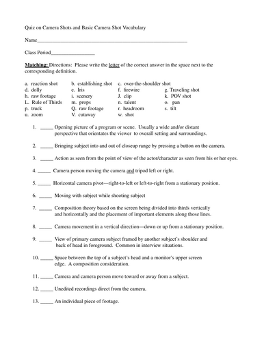 Camera Shot Types Quiz
