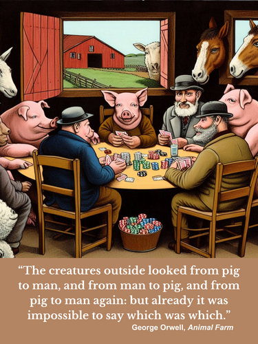 Large Animal Farm (end of book) Poster 18X24 with quote