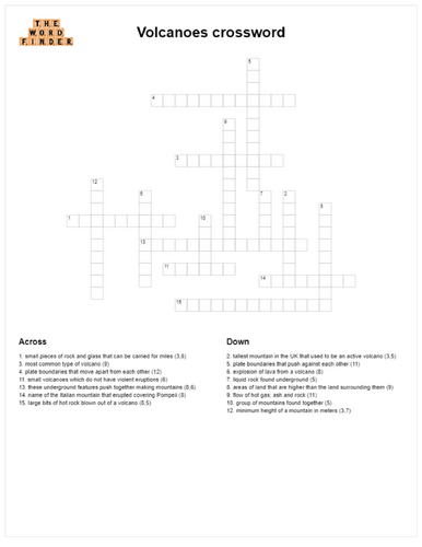 Volcanoes crossword